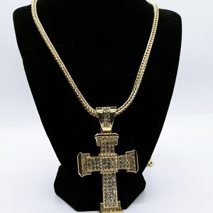 18kt gold filled Franco chain with iced cross pendant